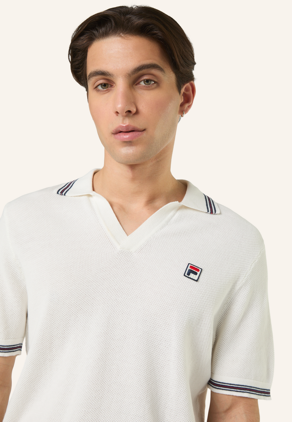 Knitted Polo Shirt With Classic Johnny Collar - Egret