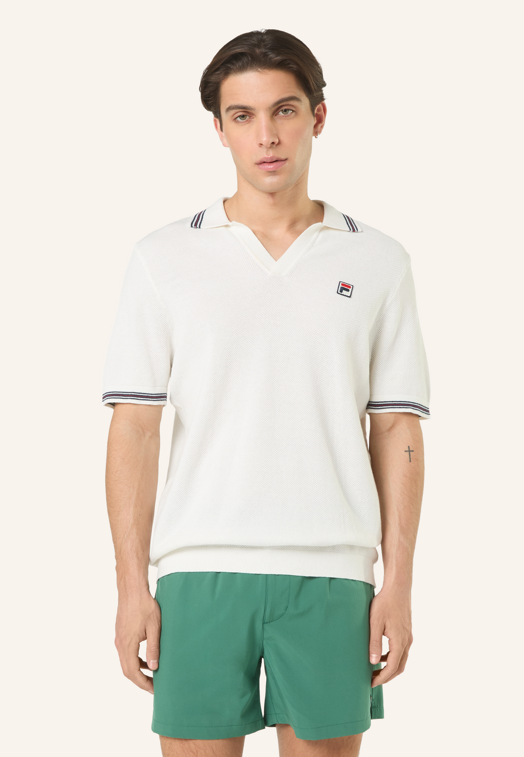 Knitted Polo Shirt With Classic Johnny Collar - Egret
