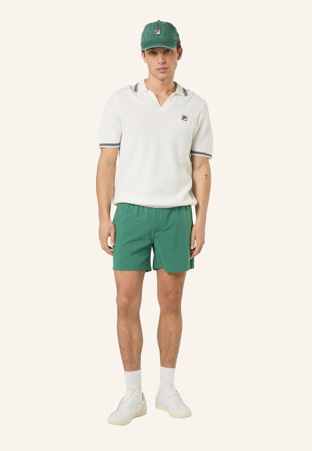 Knitted Polo Shirt With Classic Johnny Collar - Egret