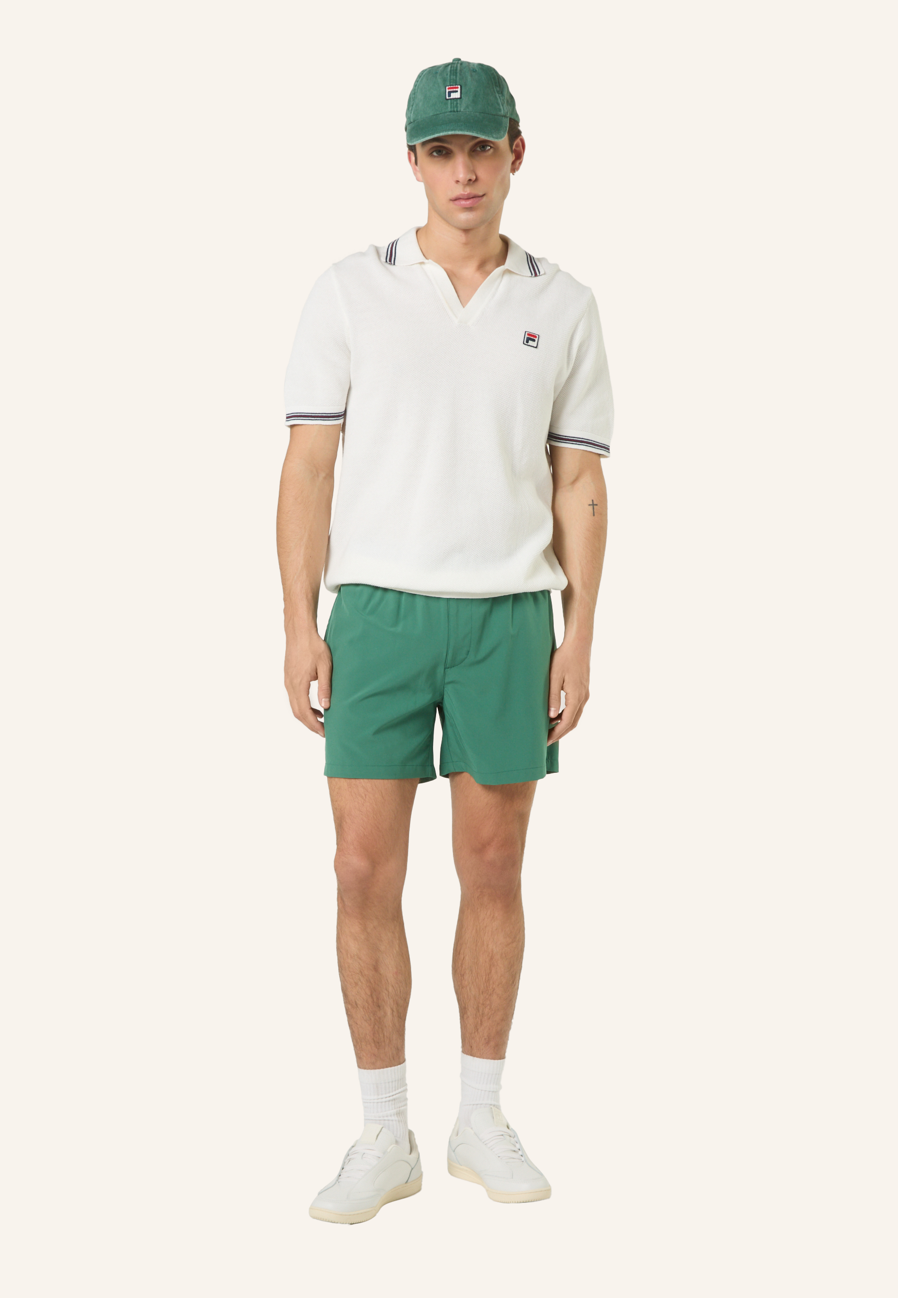 Knitted Polo Shirt With Classic Johnny Collar - Egret