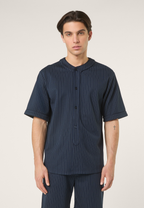 Chemise De Baseball À Fines Rayures Décontractée - Iris Noir / Aigrette Rayé