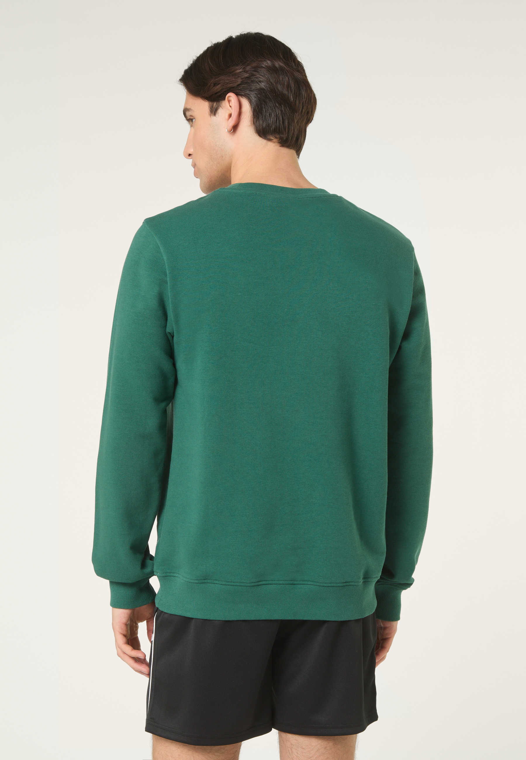 Sudadera Clásica Con Cuello Redondo Y Bandas - Verde Ramo