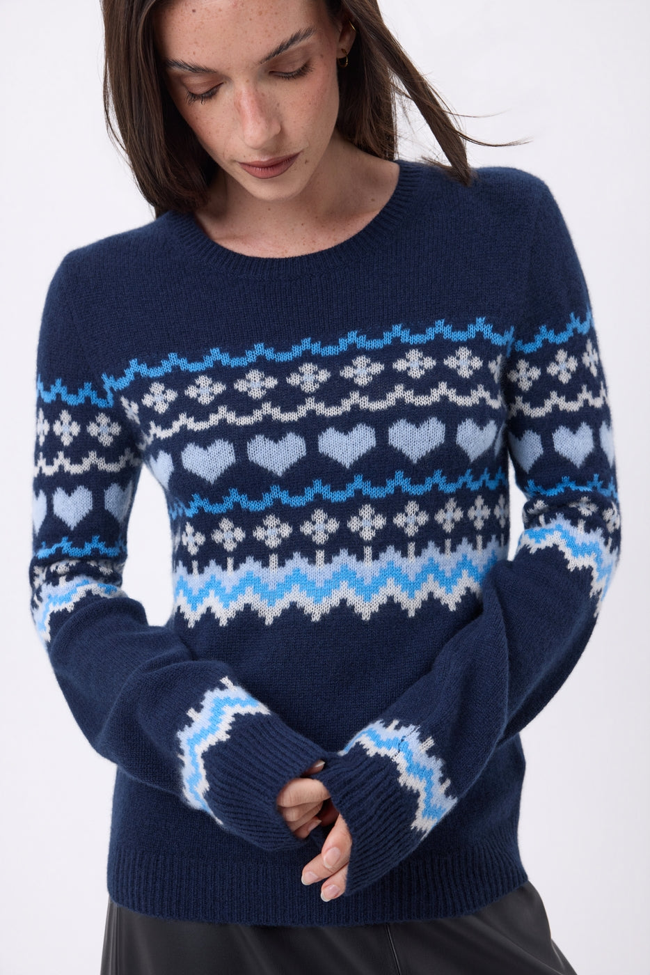 Jersey de cuello redondo de montaña Fanny - Azul marino azul cielo - Mujer