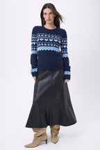 Jersey de cuello redondo de montaña Fanny - Azul marino azul cielo - Mujer
