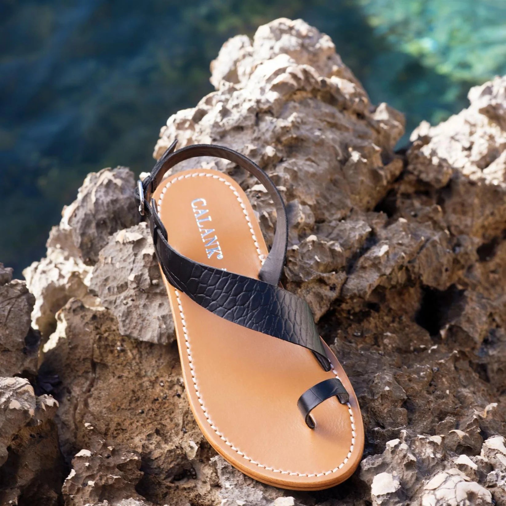Sandalias Farshid Entre Dedos - Black Croco