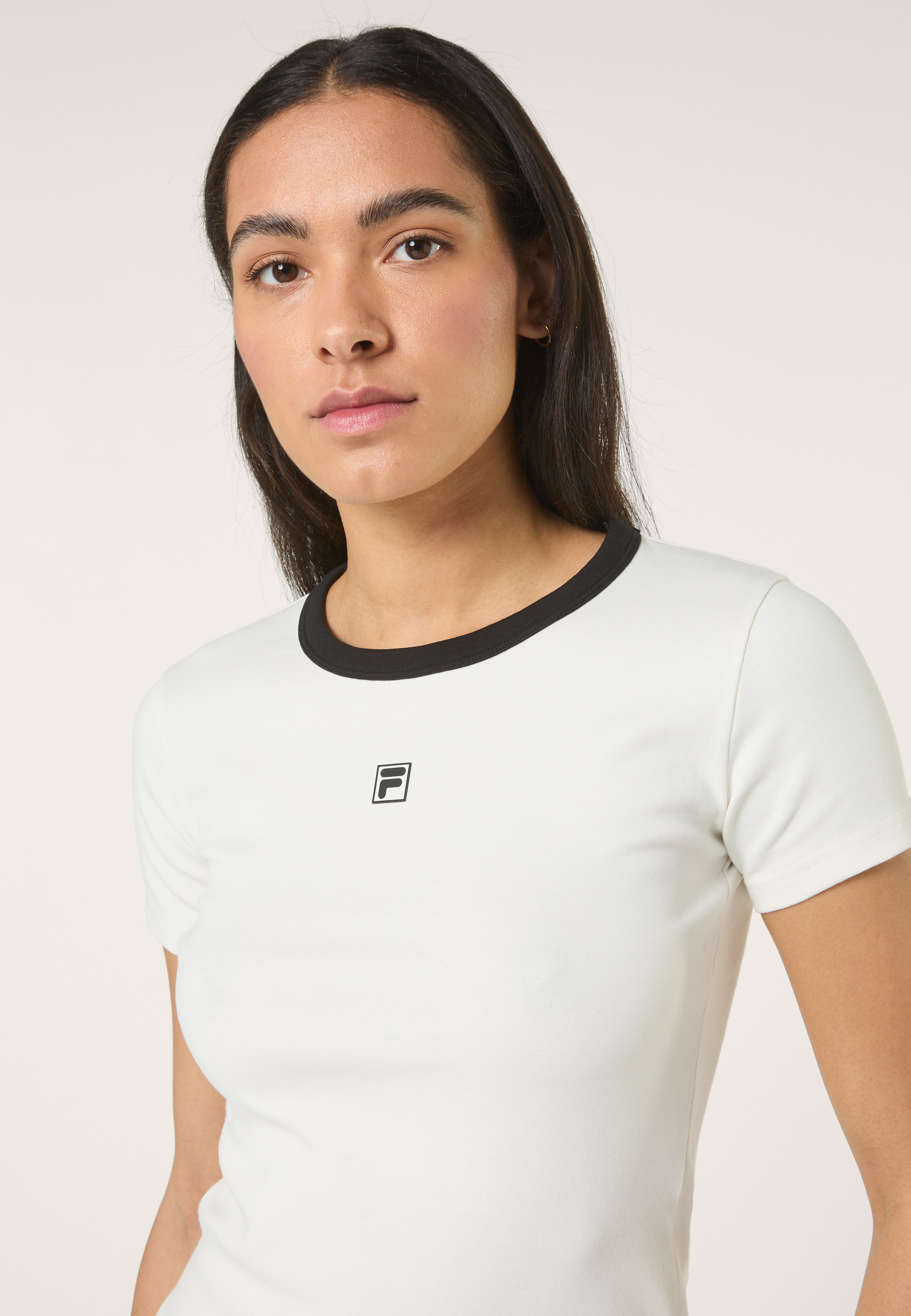 Ribbed Slim Logo T-Shirt - Egret