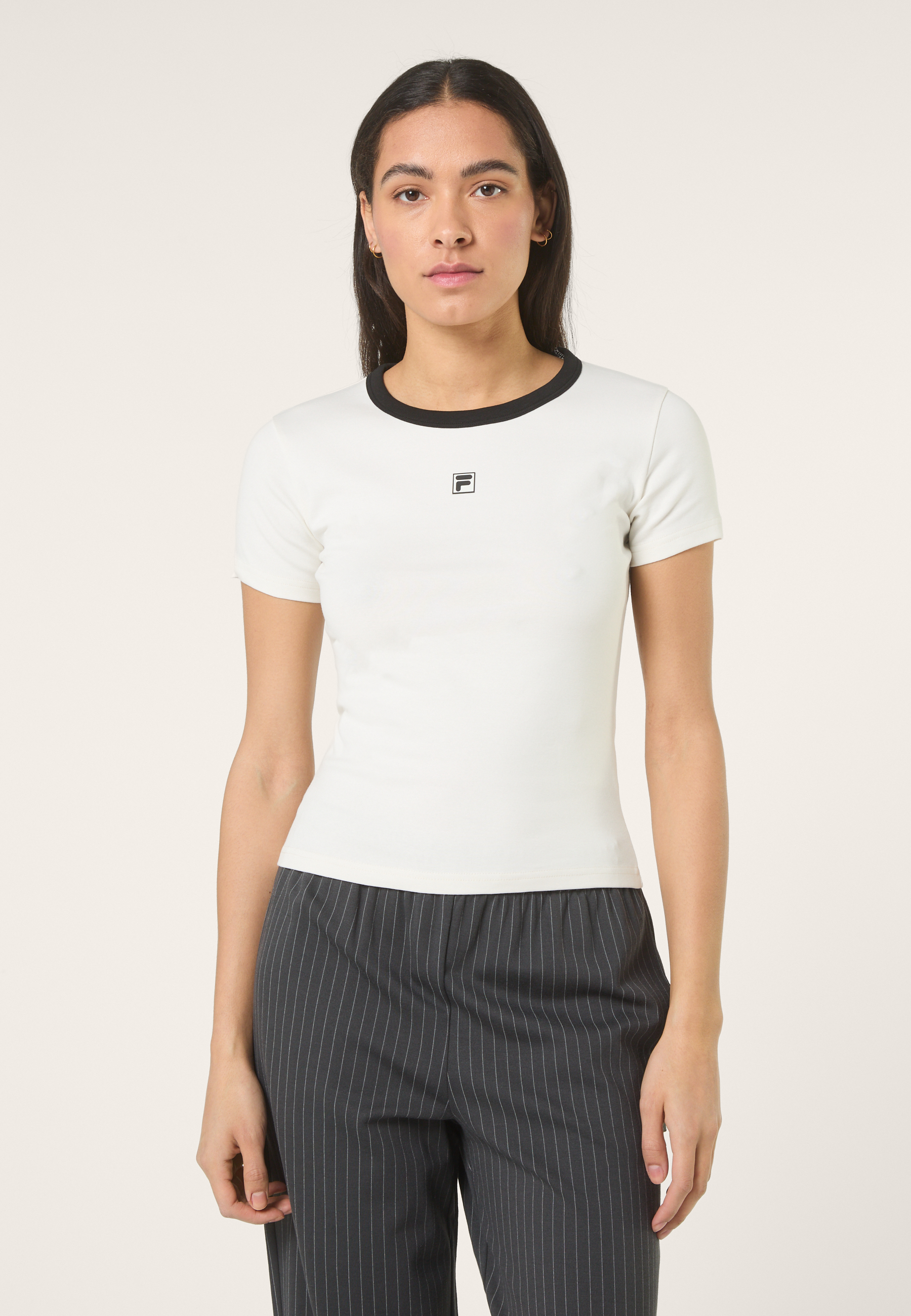 Ribbed Slim Logo T-Shirt - Egret
