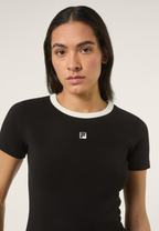 Camiseta ajustada de canalé con logo - Negro