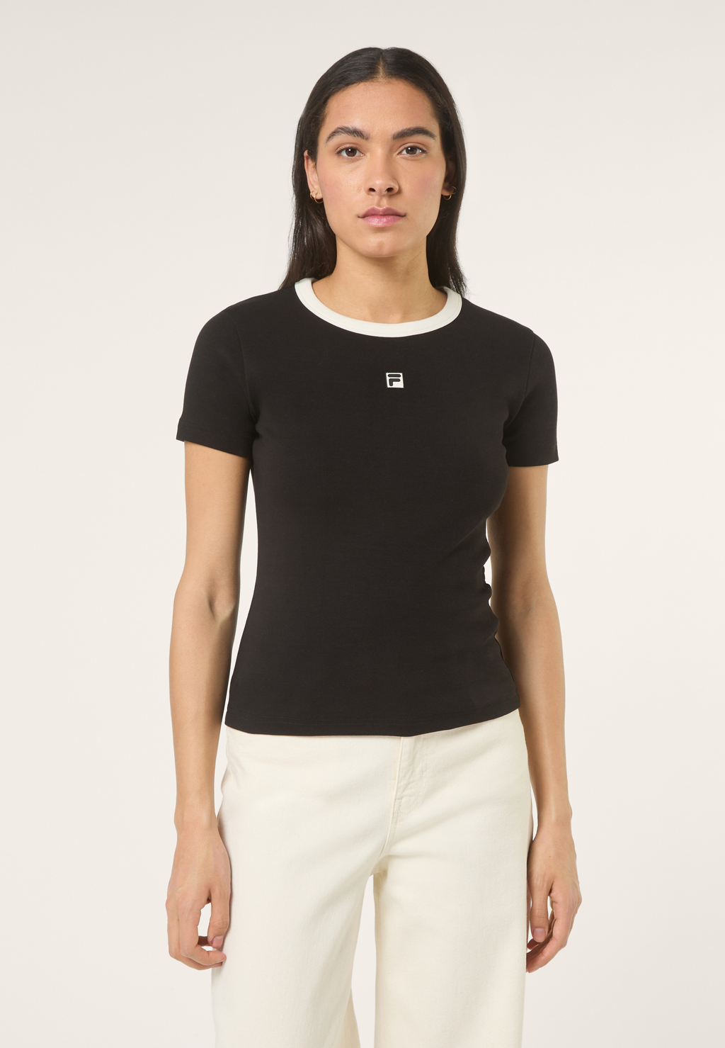 Camiseta ajustada de canalé con logo - Negro