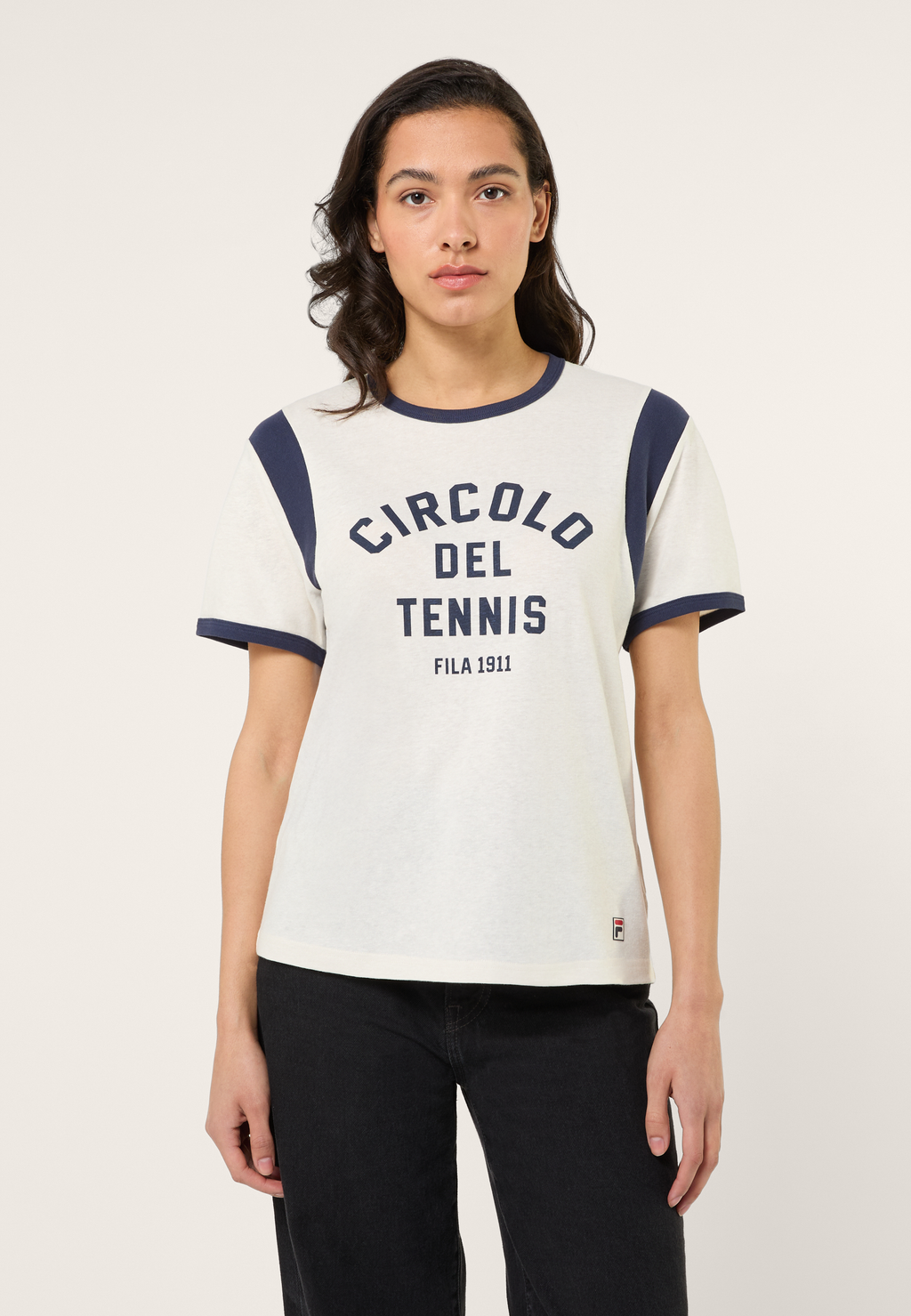 Ringer T-Shirt With Casual Print - Aigrette-Iris Black