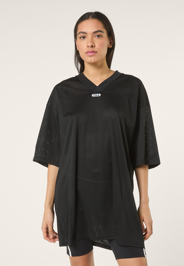 Robe T-Shirt En Mesh À Col V Oversize - Noir