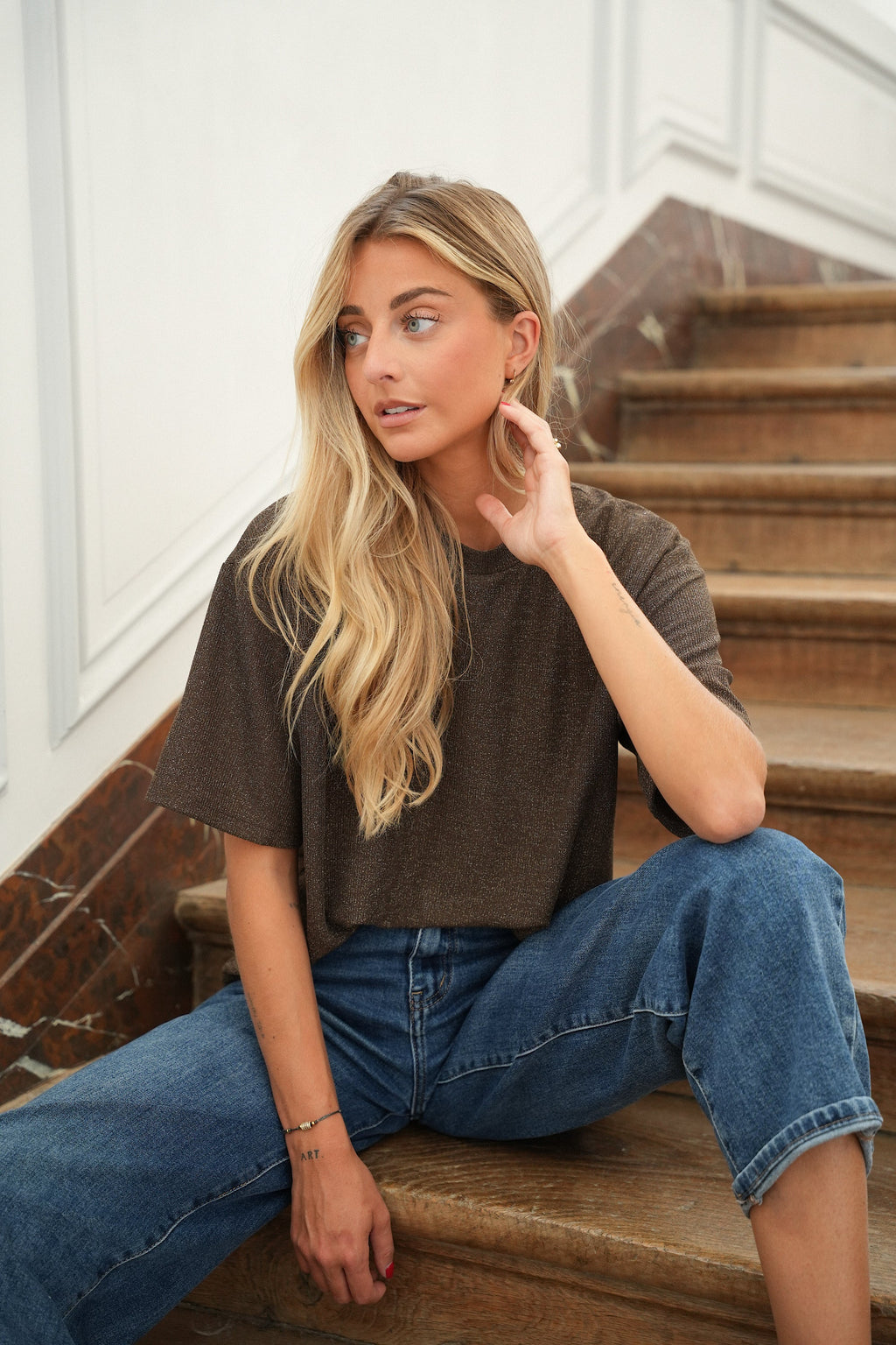 Glimmer-T-shirt Rita - Chokoladebrun