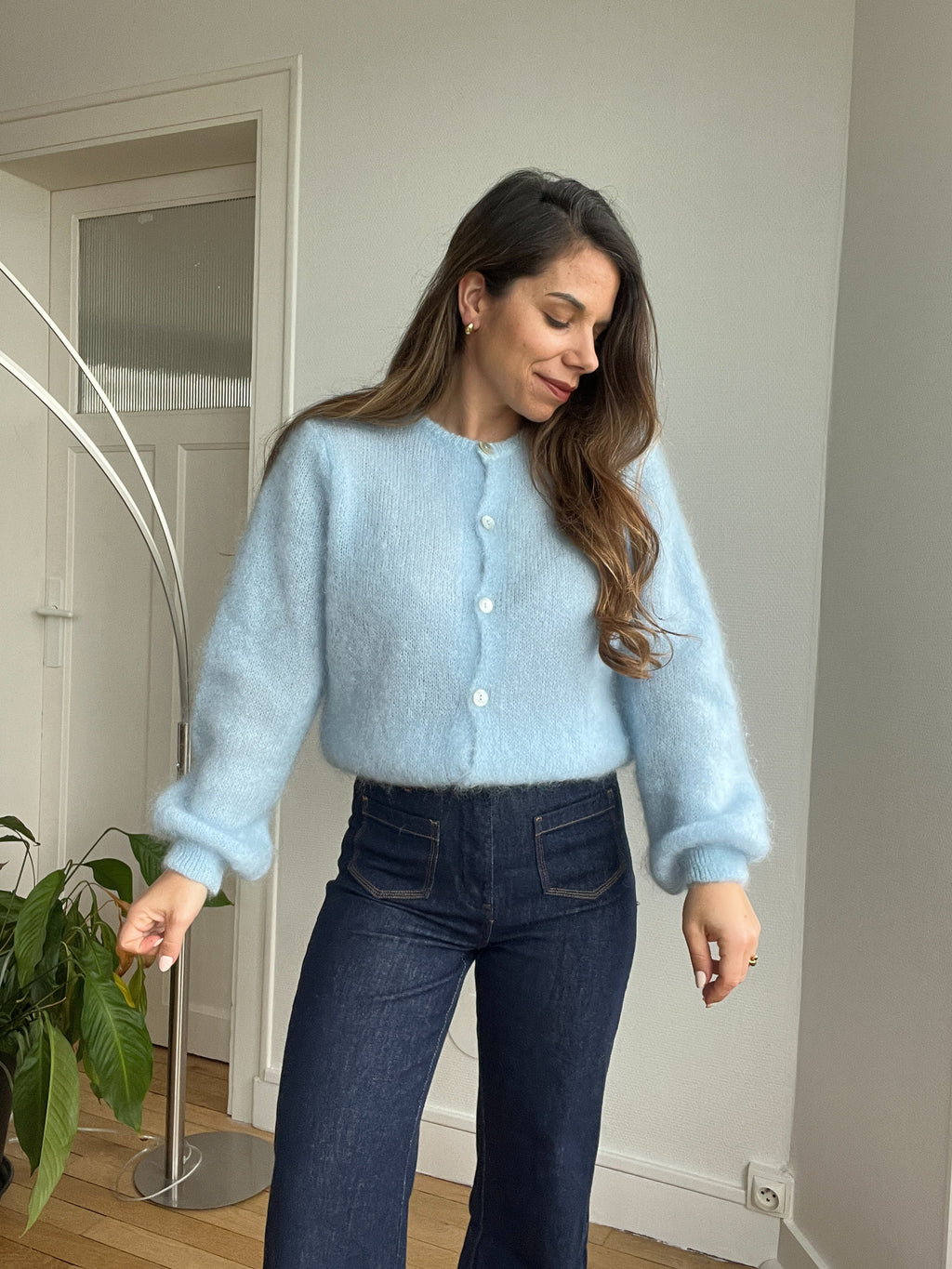Maille en laine Bianca bleu glacier