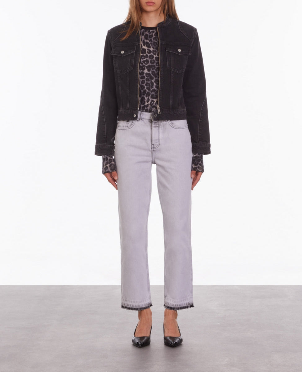 The Kooples - Blouson Moto Denim Noir - Femme