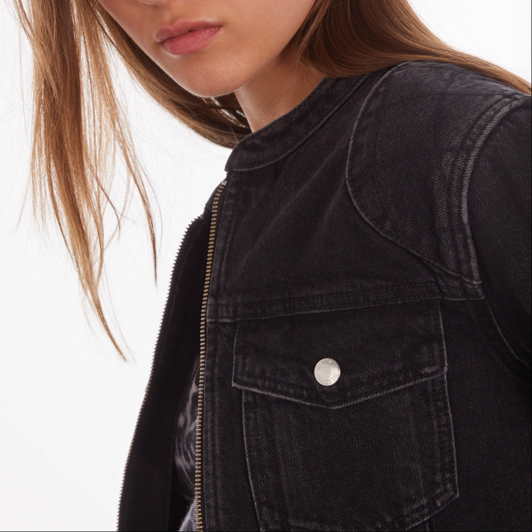 The Kooples - Blouson Moto Denim Noir - Femme