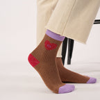 Calcetines de algodón peinado Corazón - Marrón y rojo