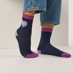 Chaussettes En Coton Peigné Coeur - Marine Et Lilas