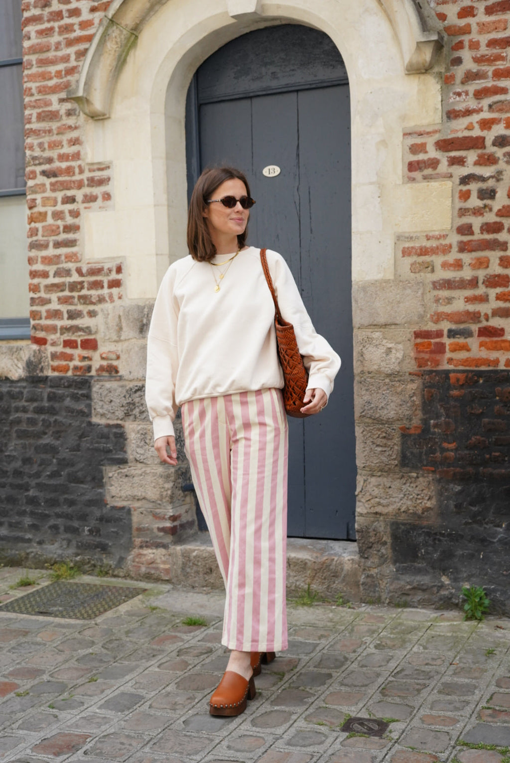 Pantalon Hubert Rayure Rose/Écru