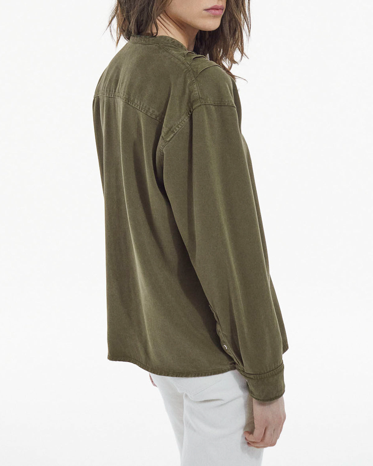 The Kooples - Khaki Round Neck Shirt With Ruffle Details - Women