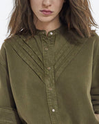 The Kooples - Khaki Round Neck Shirt With Ruffle Details - Women