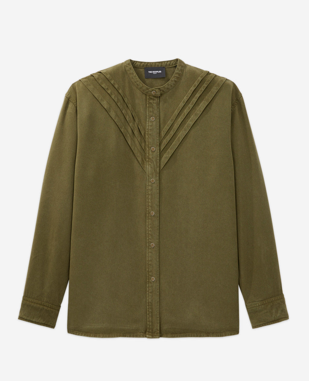 The Kooples - Khaki Round Neck Shirt With Ruffle Details - Women