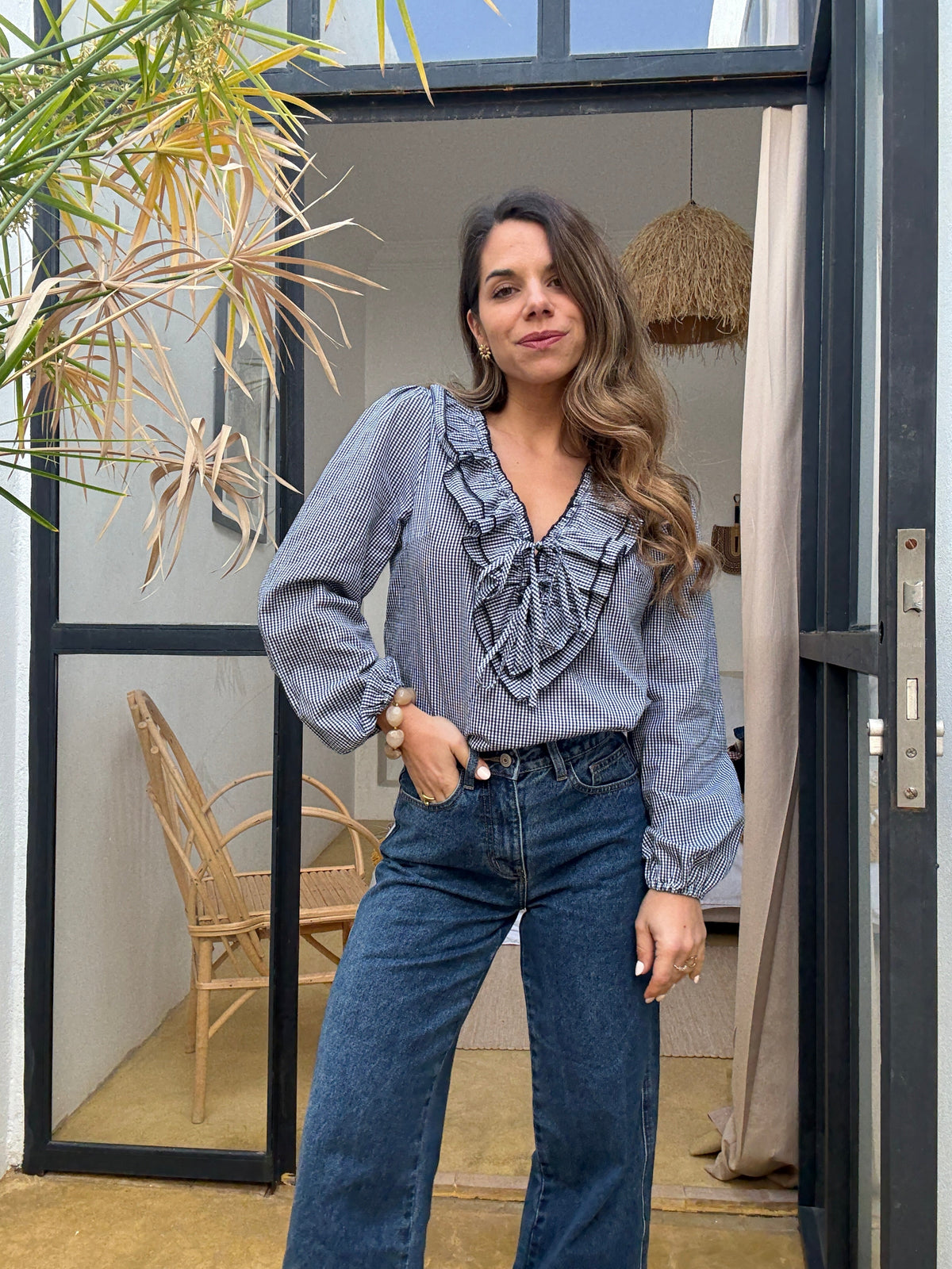 Stella navy blue gingham blouse