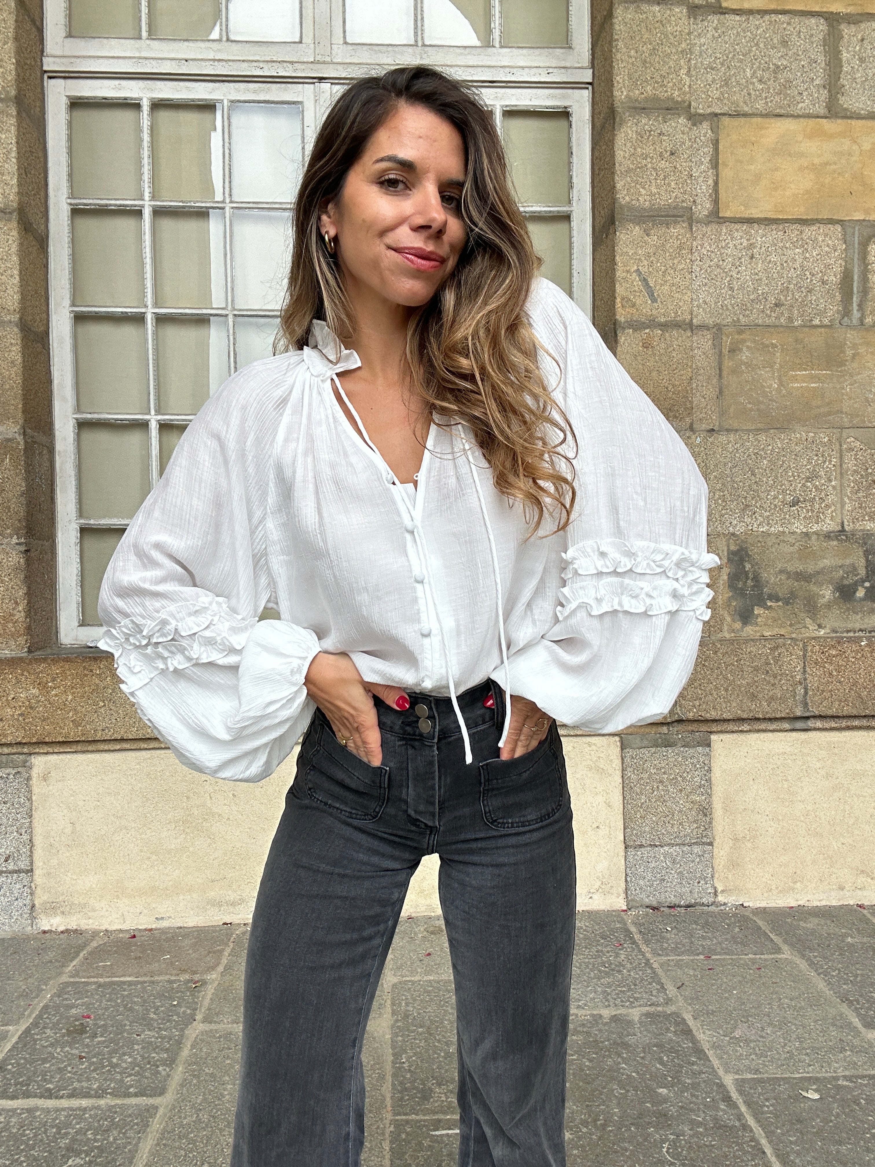 Esmée Blusa Con Volantes Crudo