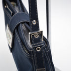 Sac Fendi Baguette Toile Bleu Marine Fermoir Ff Émail Vintage