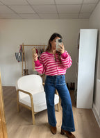 Cardigan Solela Rayé Rose Et Rouge