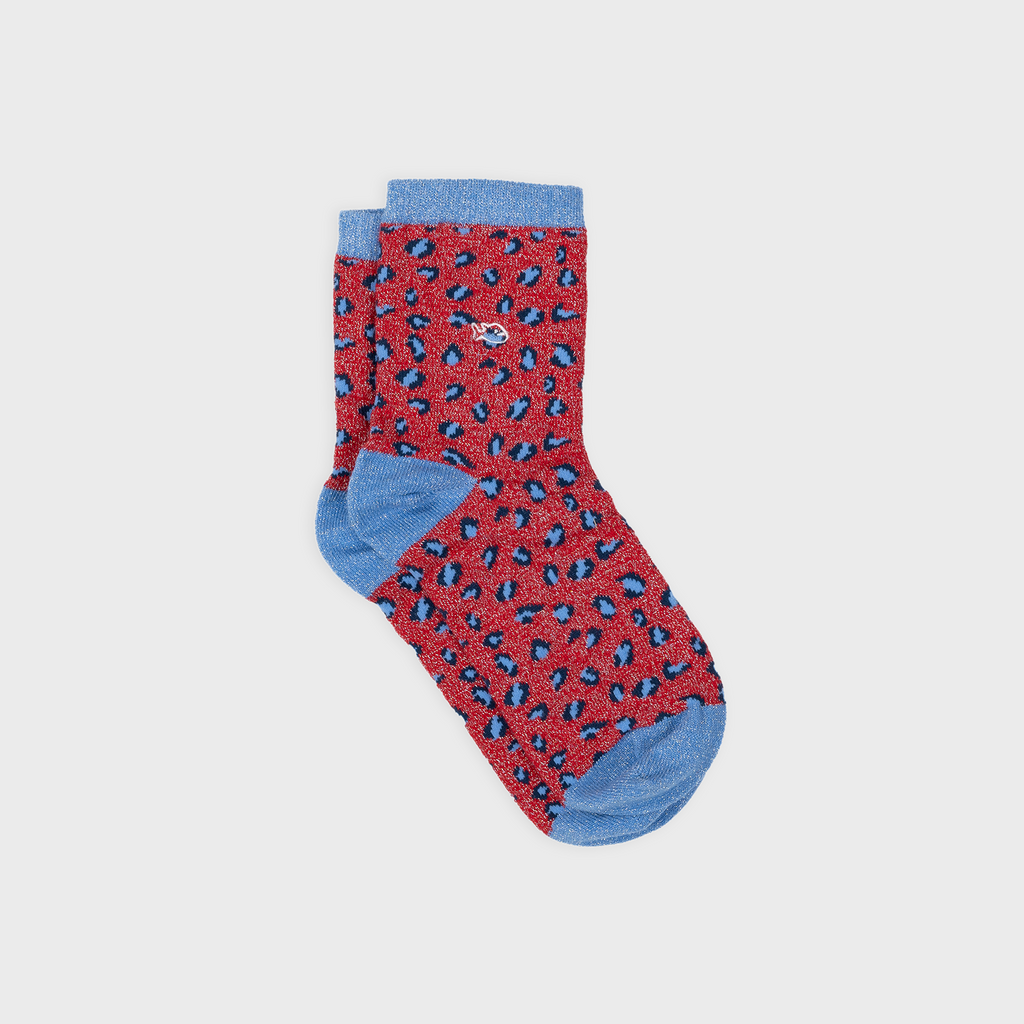 Calcetines con Purpurina de Algodón Peinado Leopardo - Rojo