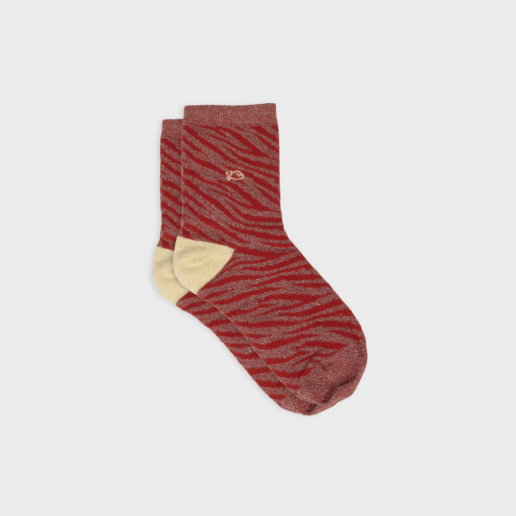 Calcetines De Algodón Peinado Con Brillo Cebra - Granate