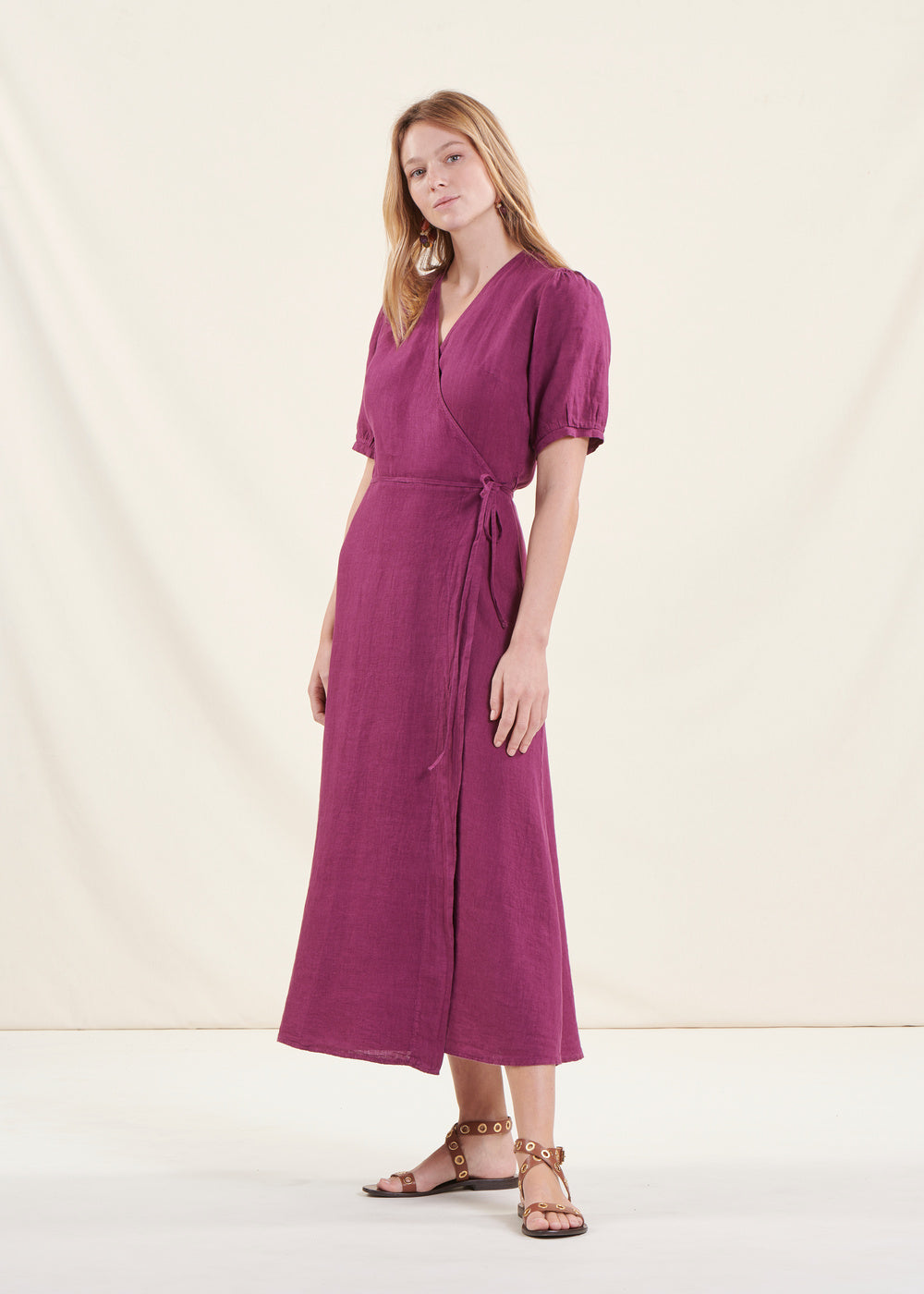 Robe Longue Portefeuille En Lin Violette
