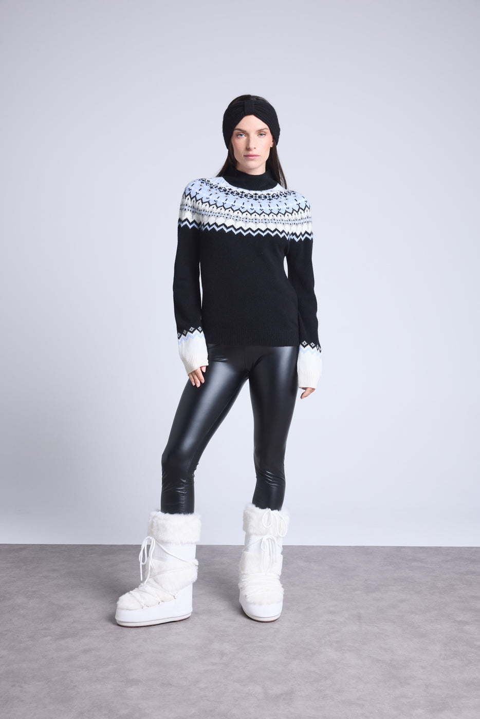Filippa Mountain High-Neck Jumper - Black White Sky Blue - Women