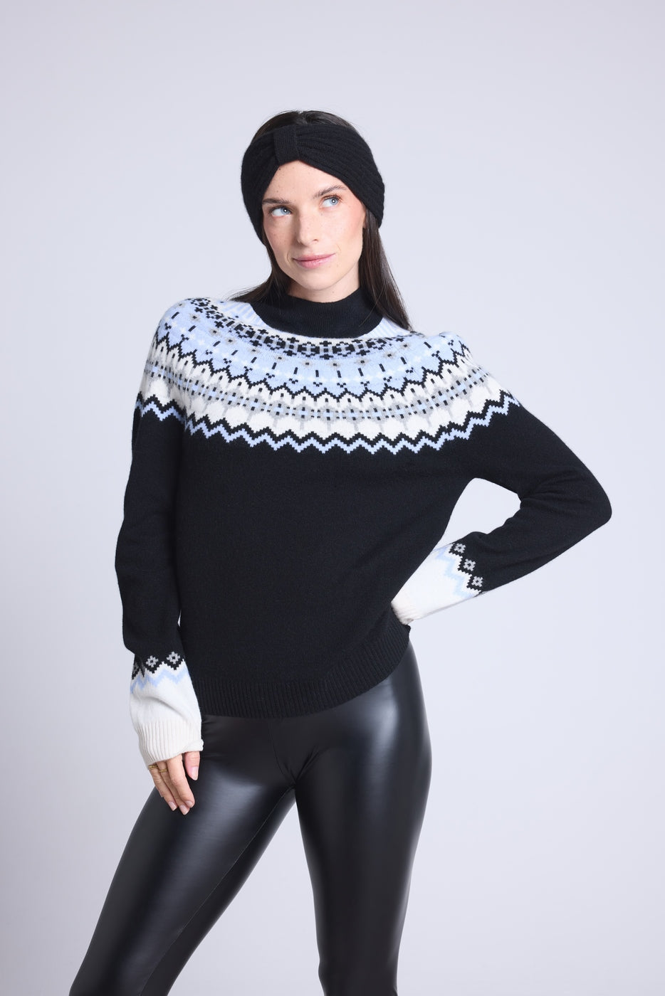Filippa Mountain High Sweater - Black White Sky Blue - Women
