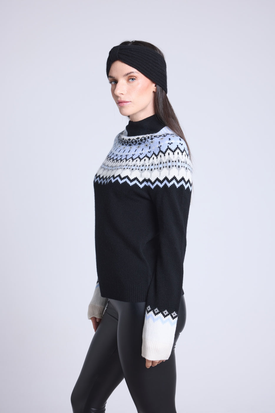 Filippa Mountain High-Neck Jumper - Black White Sky Blue - Women