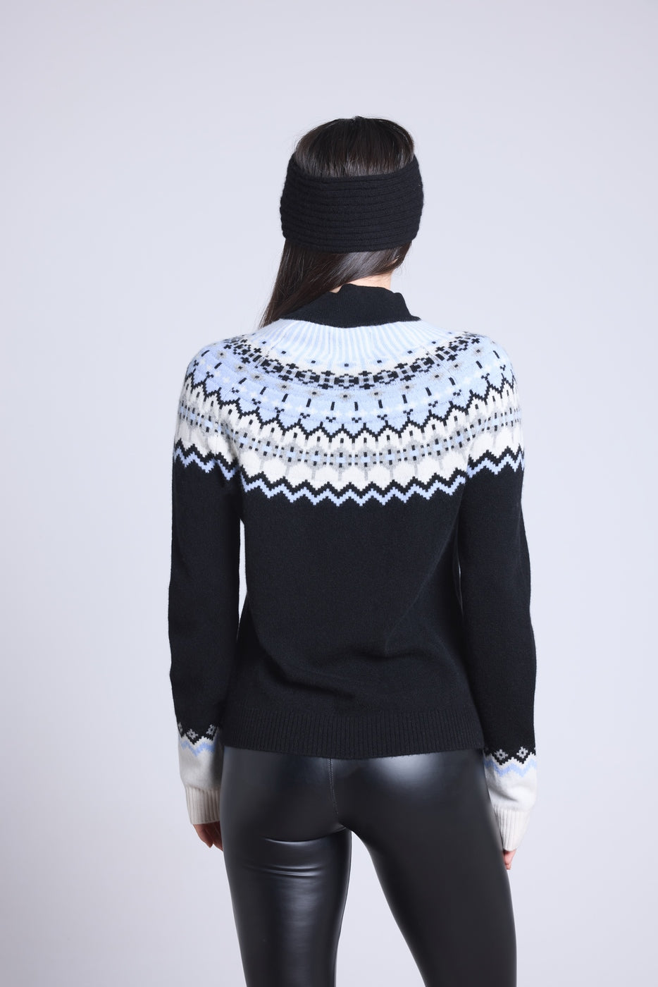 Filippa Mountain High-Neck Jumper - Black White Sky Blue - Women