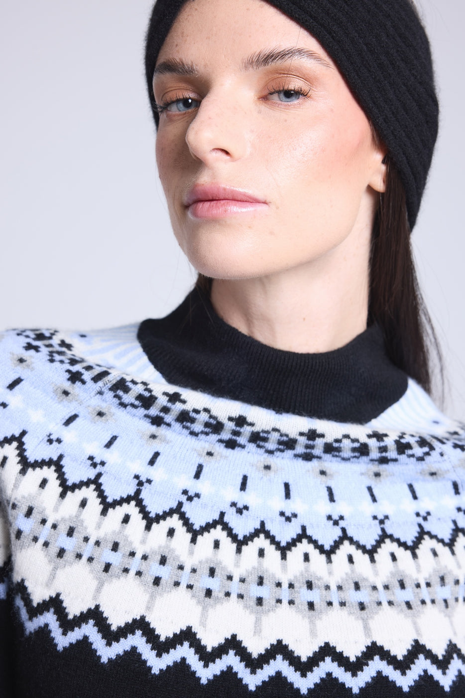 Filippa Mountain High Sweater - Black White Sky Blue - Women