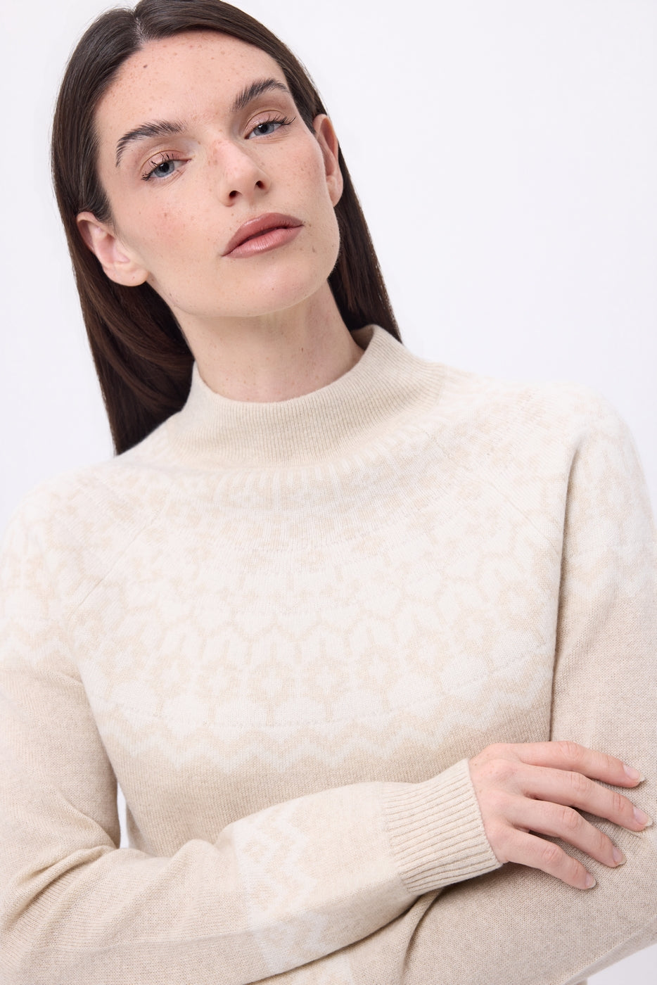 Pull Montant Montagne Filippa - Beige Creme Blanc - Femme