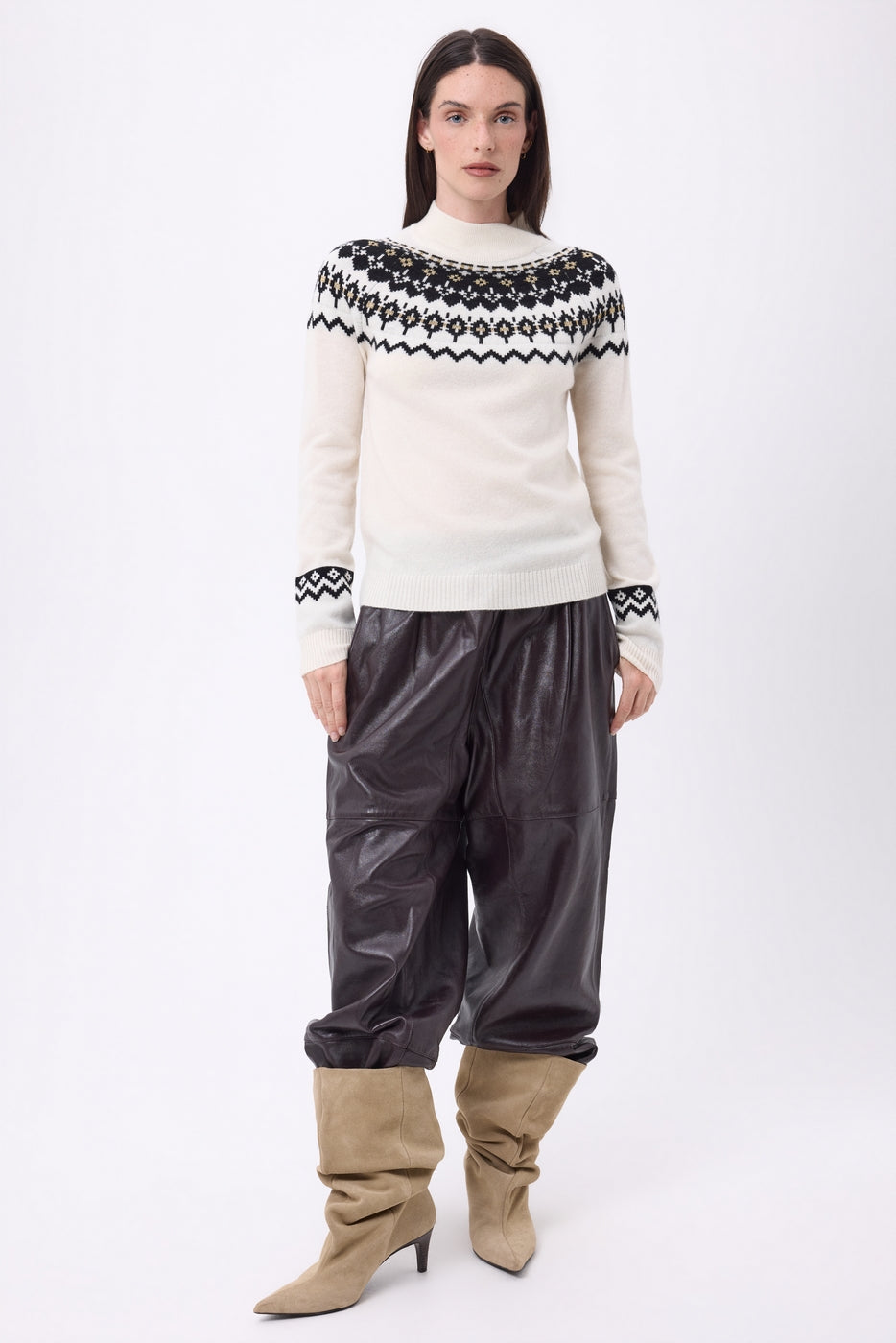 Jersey de cuello alto de montaña Filippa - Blanco dorado negro - Mujer