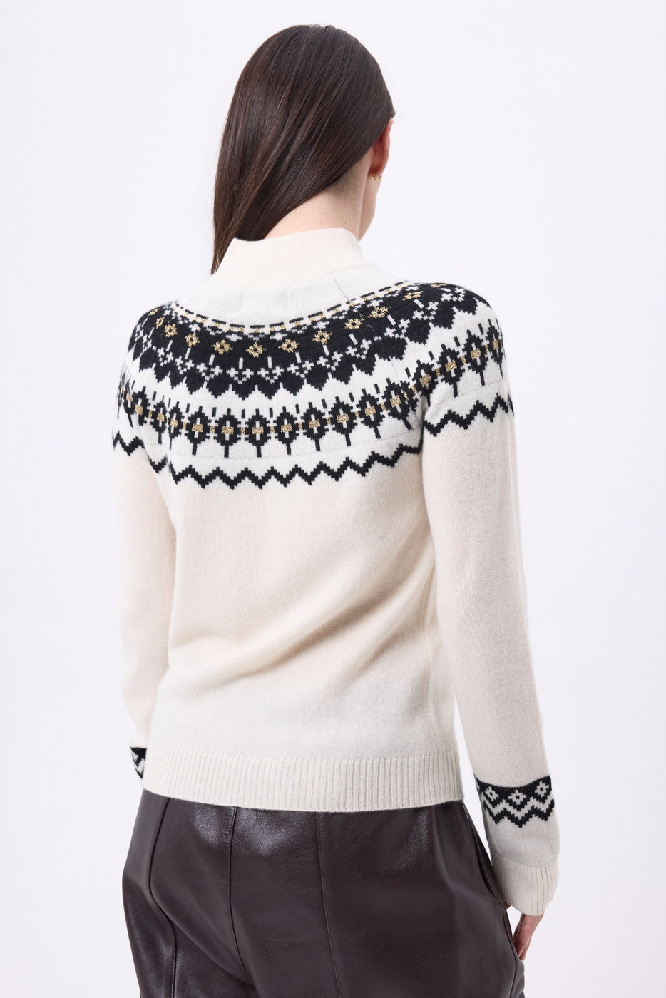 Jersey de cuello alto de montaña Filippa - Blanco dorado negro - Mujer