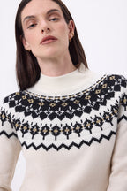 Jersey de cuello alto de montaña Filippa - Blanco dorado negro - Mujer