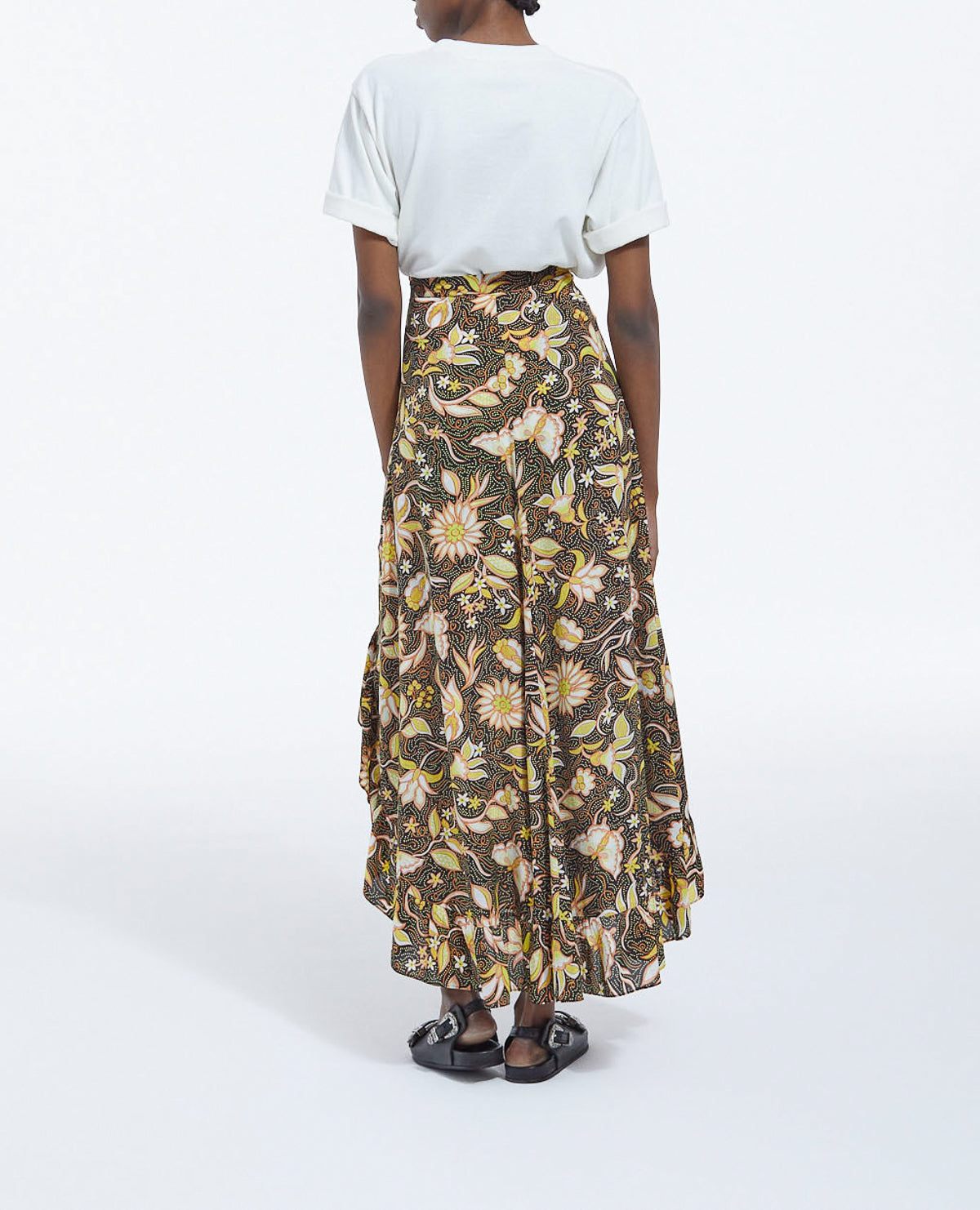 The Kooples - Falda Asimétrica Floral Con Volantes - Negro - Mujer