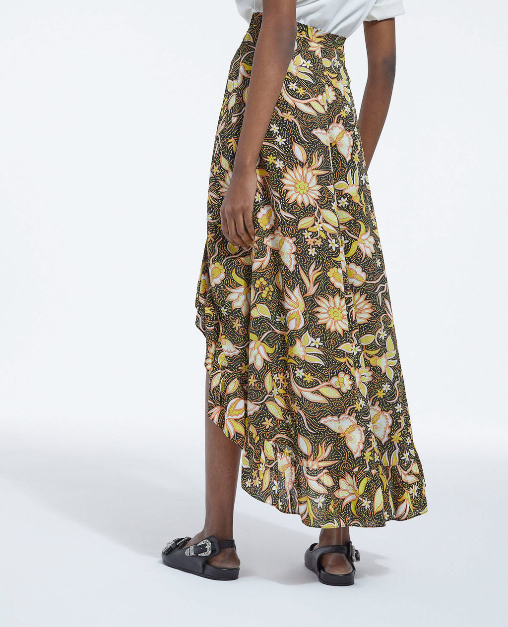 The Kooples - Falda Asimétrica Floral Con Volantes - Negro - Mujer