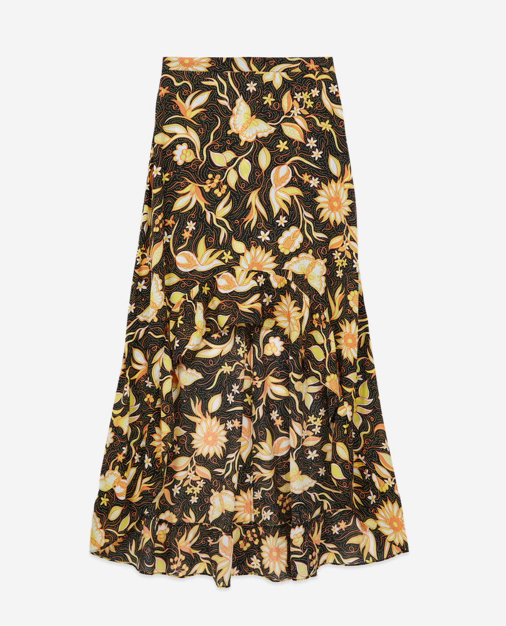 The Kooples - Falda Asimétrica Floral Con Volantes - Negro - Mujer