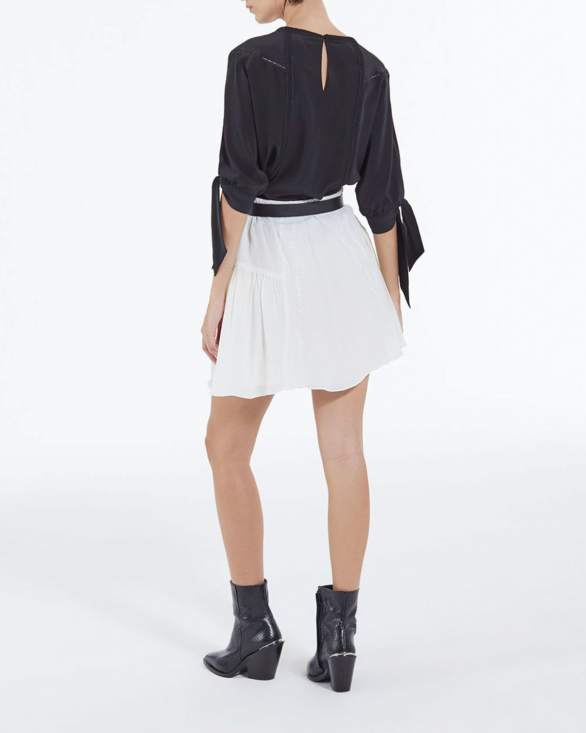 The Kooples - Short Ecru Silk Skirt with Gallon Detail - Women