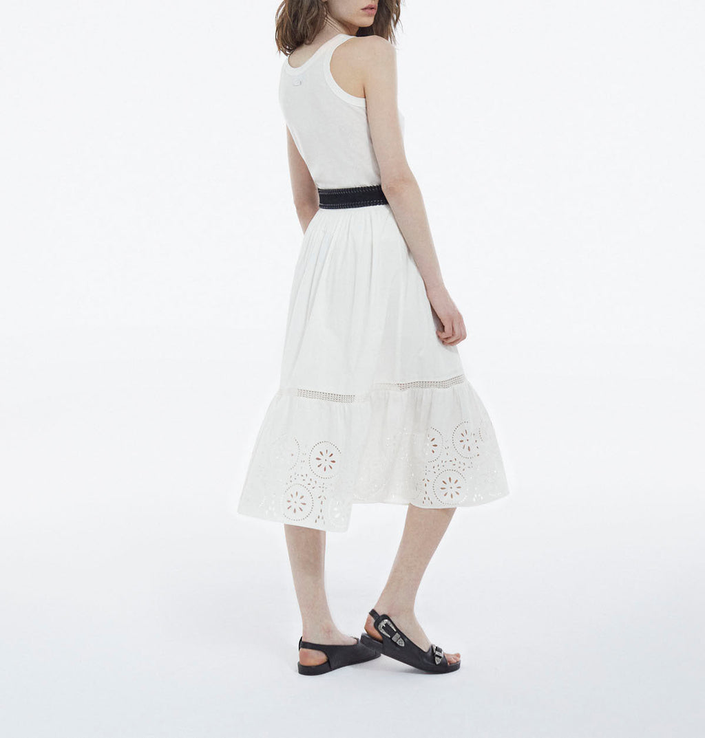 The Kooples - Jupe Blanche Dentelle Longue Ajourée - Femme