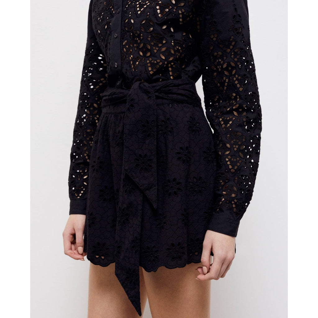 The Kooples - Falda skater con bordado inglés y talle alto - Negro - Mujer