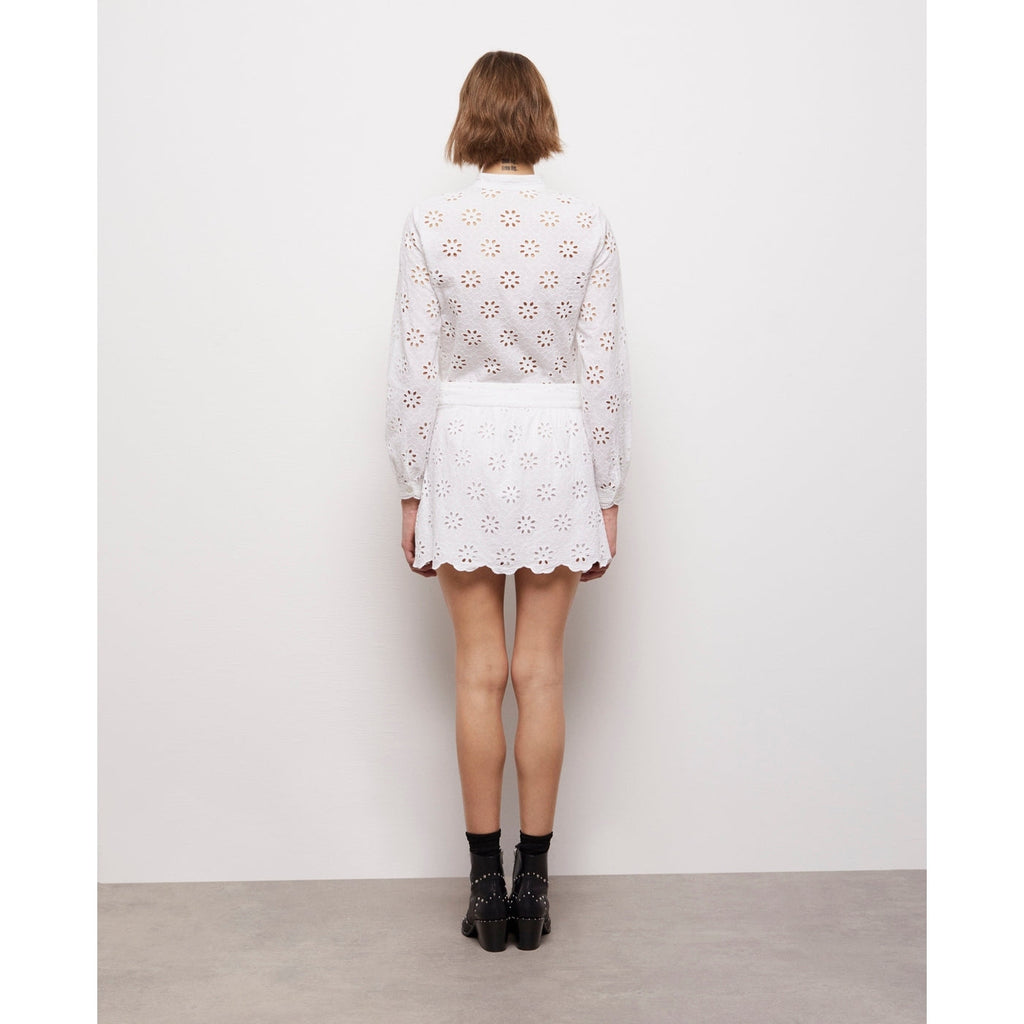 The Kooples - Jupe Droite En Broderie Anglaise - Blanc - Femme