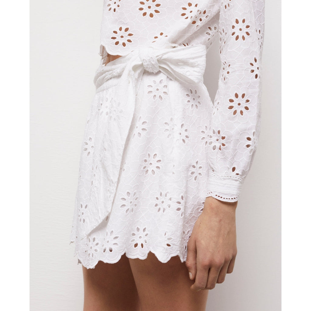 The Kooples - Jupe Droite En Broderie Anglaise - Blanc - Femme