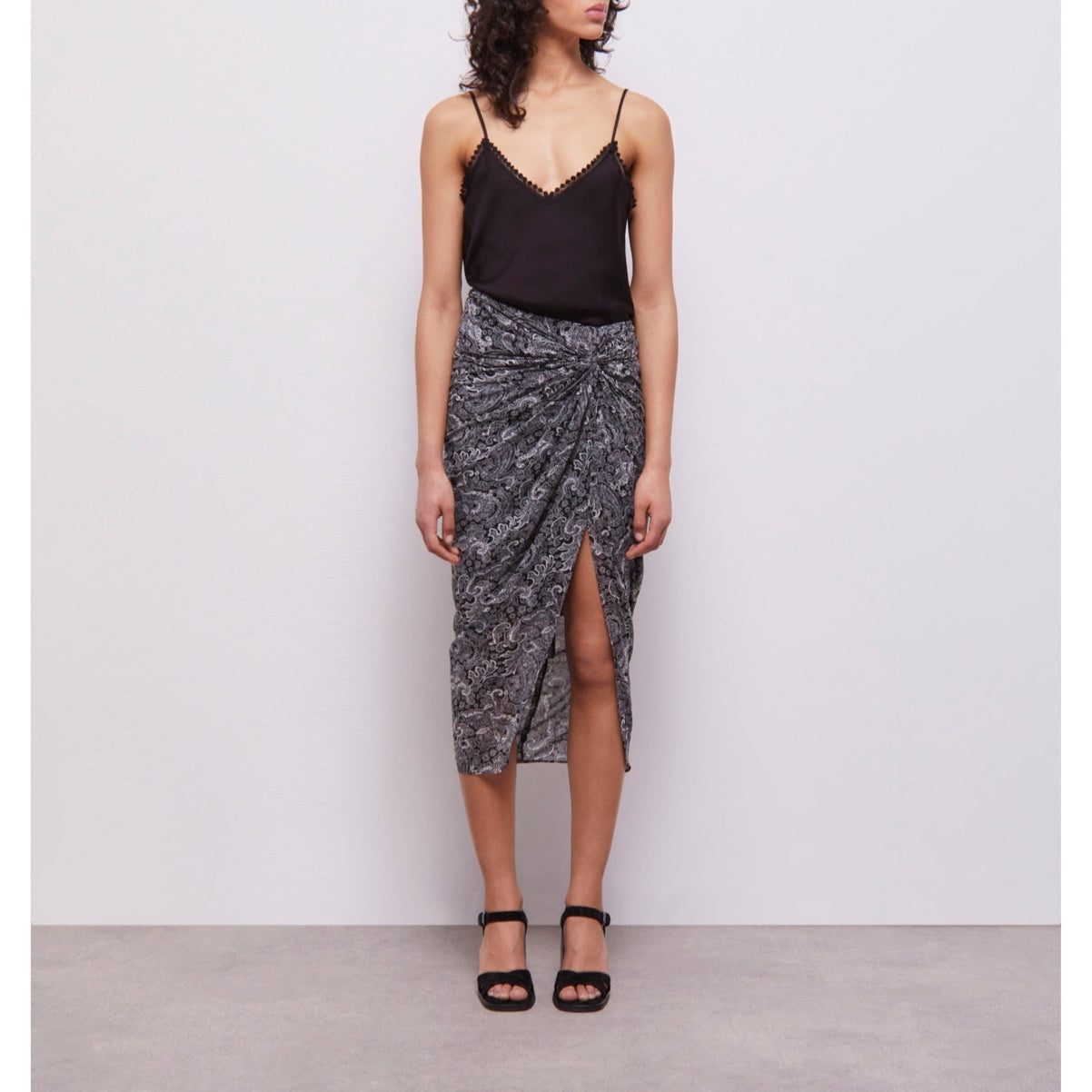 Falda midi de seda - Negro - Mujer